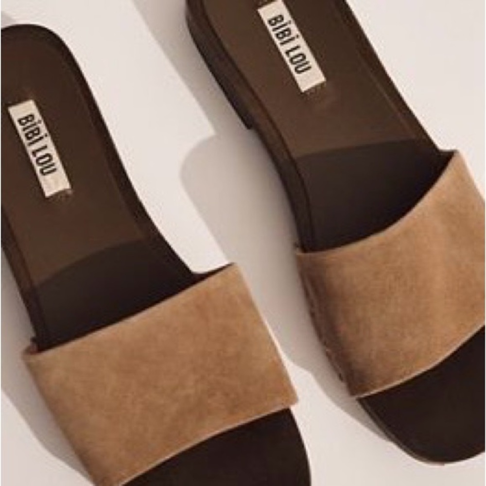 Anthropologie Tan Suede Slide Mules